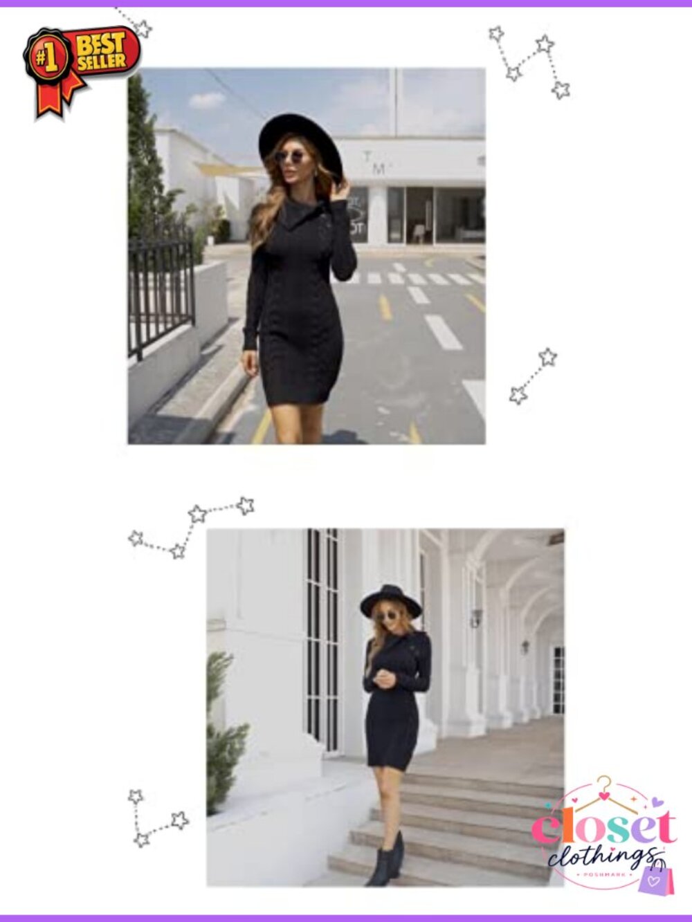 Turtleneck Long Sleeve Cable Knit Bodycon Sweater Dress - Picture 4 of 6